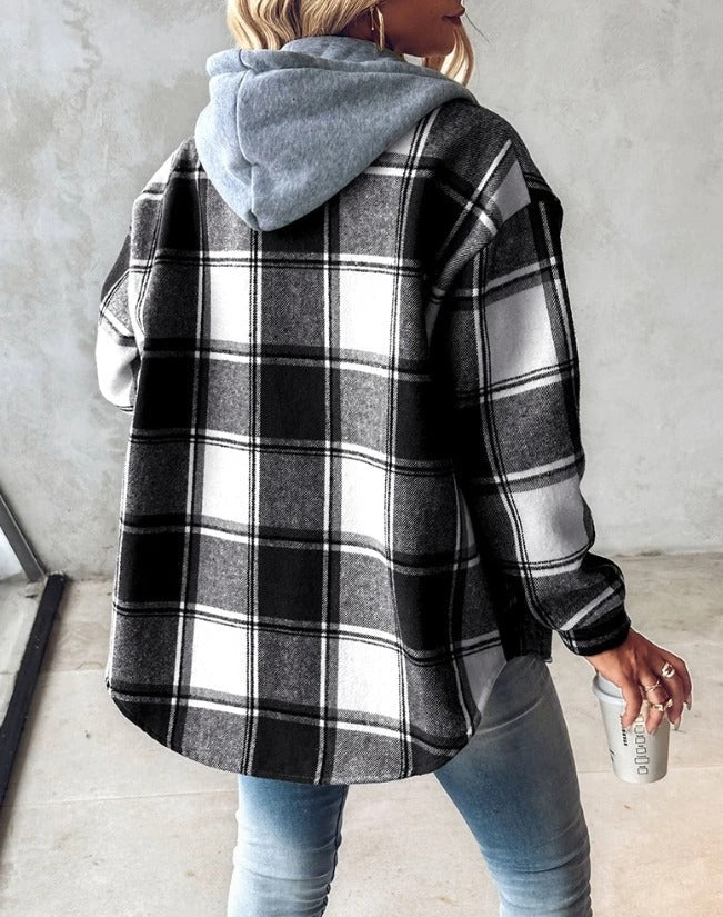 Women's Plaid Flannel Hooded Shacket