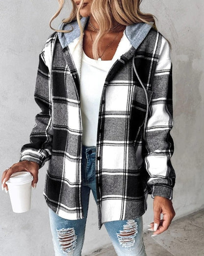 Women's Plaid Flannel Hooded Shacket