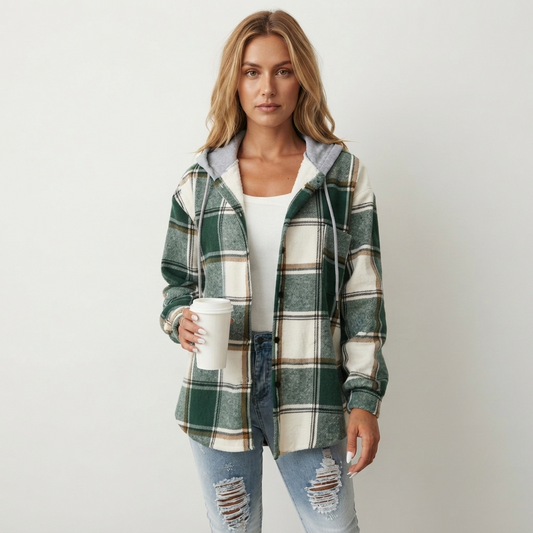 Women's Plaid Flannel Hooded Shacket