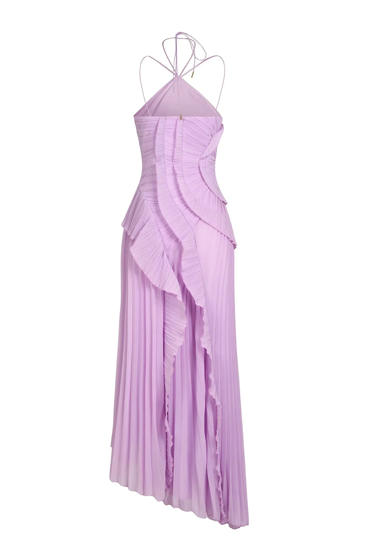 Women's Pleated Halter Maxi Dress with Cascading Ruffles