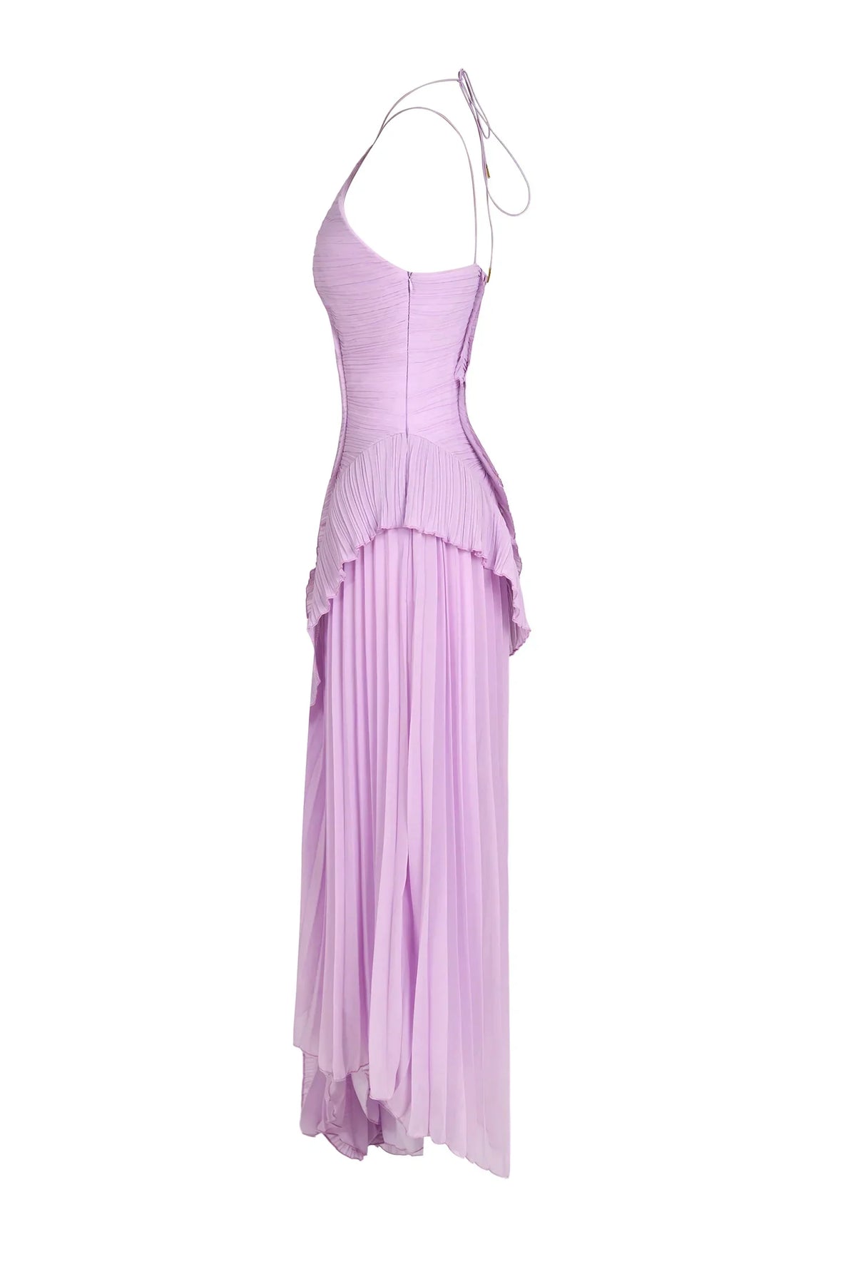 Women's Pleated Halter Maxi Dress with Cascading Ruffles