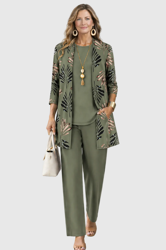 Women's Printed Cotton 3-Piece Set with Duster and Pants
