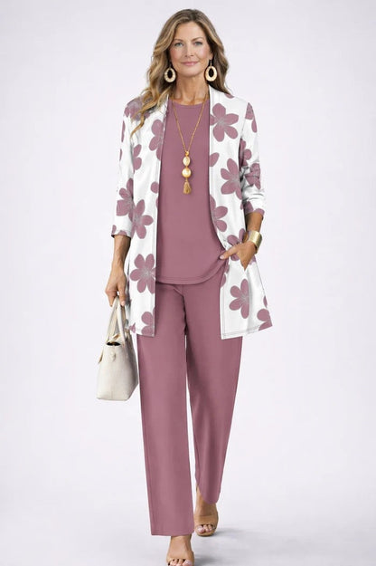 Women's Printed Cotton 3-Piece Set with Duster and Pants