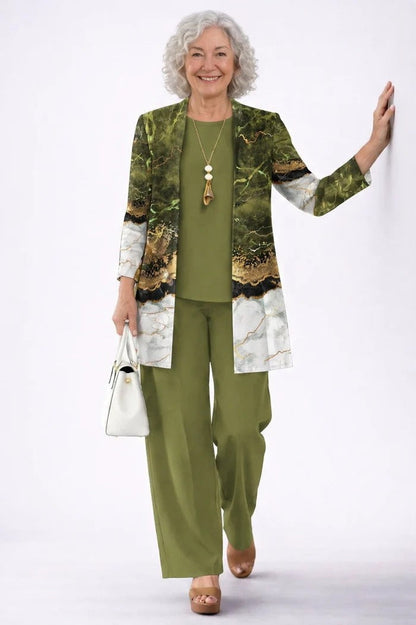 Women's Printed Cotton 3-Piece Set with Duster and Pants