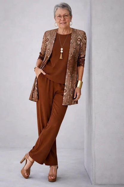 Women's Printed Cotton 3-Piece Set with Duster and Pants