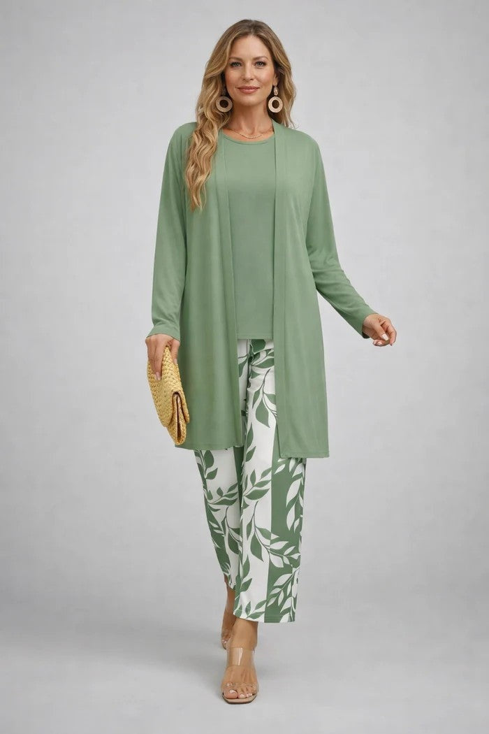 Women's Printed Cotton 3-Piece Set with Duster and Pants