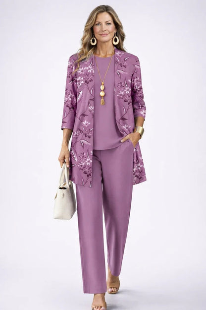 Women's Printed Cotton 3-Piece Set with Duster and Pants