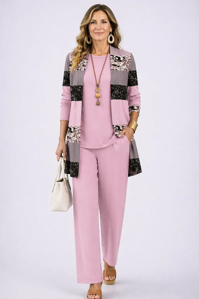 Women's Printed Cotton 3-Piece Set with Duster and Pants