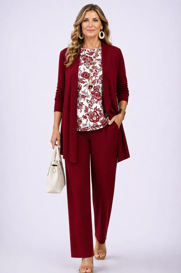 Women's Printed Cotton 3-Piece Set with Duster and Pants