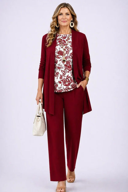 Women's Printed Cotton 3-Piece Set with Duster and Pants