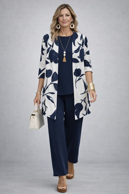 Women's Printed Cotton 3-Piece Set with Duster and Pants