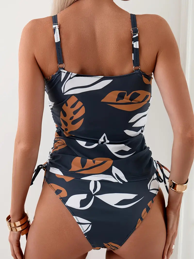 Women's Printed Tankini Swimsuit Two-Piece Set