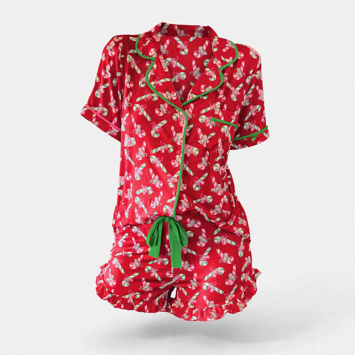 Women's Red Candy Cane Print Christmas Pyjamas