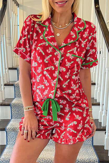 Women's Red Candy Cane Print Christmas Pyjamas