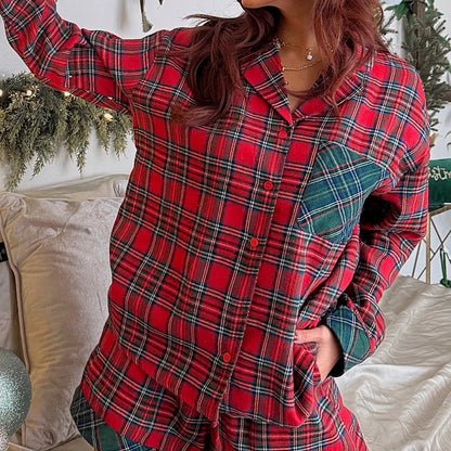 Women's Red Plaid Long Sleeve Pajama Set