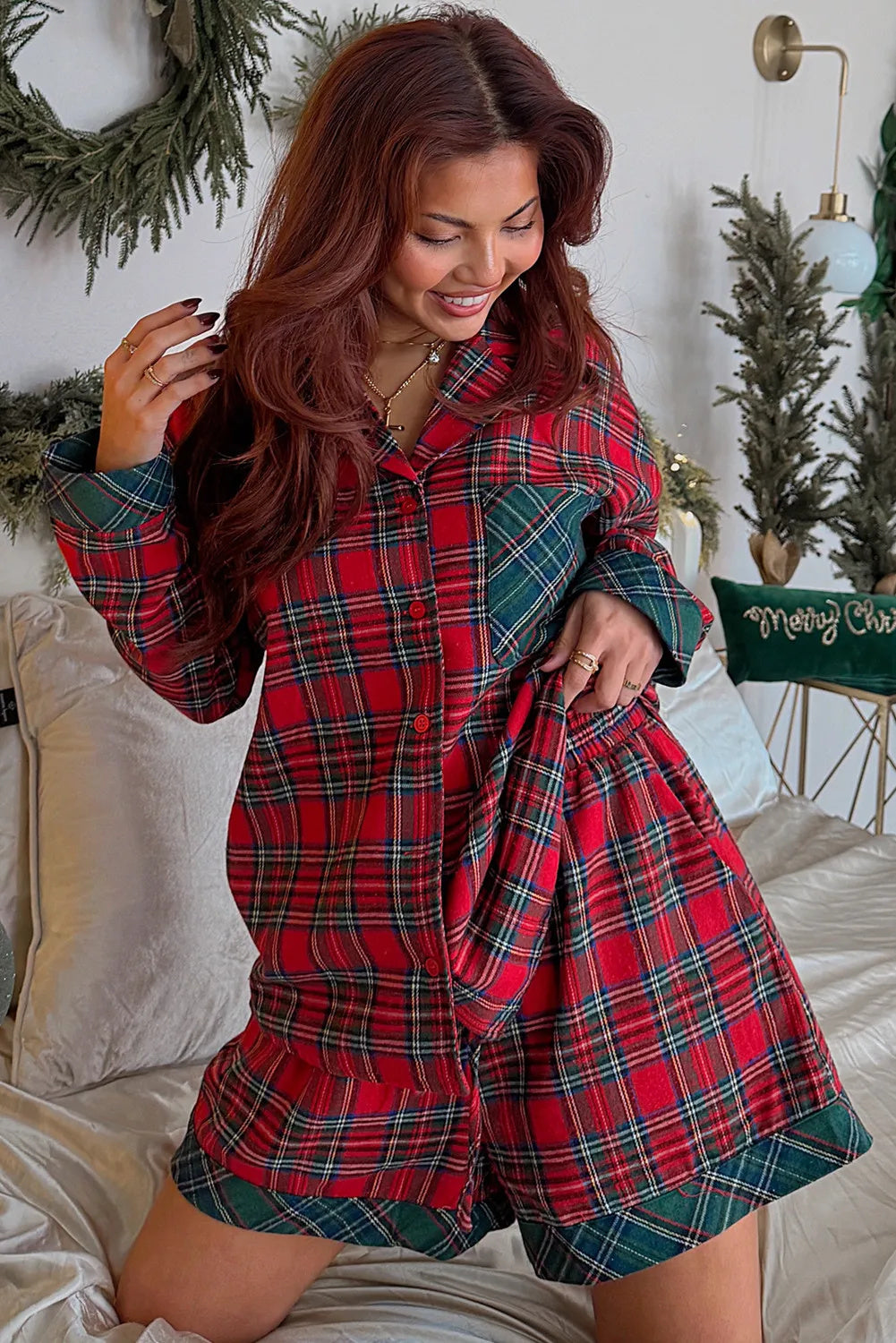 Women's Red Plaid Long Sleeve Pajama Set
