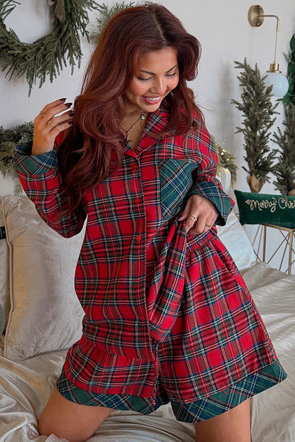 Women's Red Plaid Long Sleeve Pajama Set