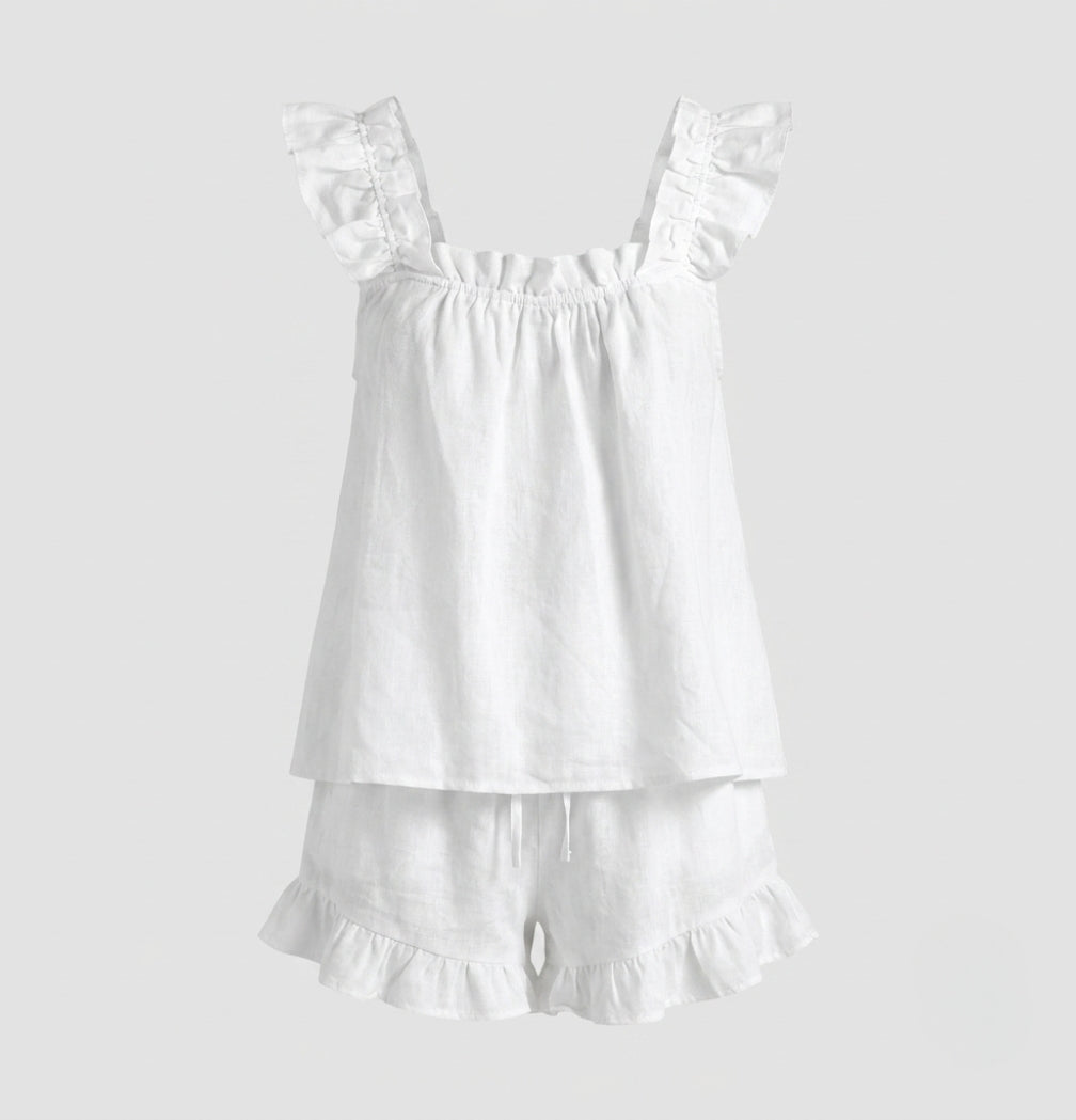 Women's Ruffle Linen Blend Shorts Set