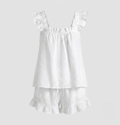 Women's Ruffle Linen Blend Shorts Set