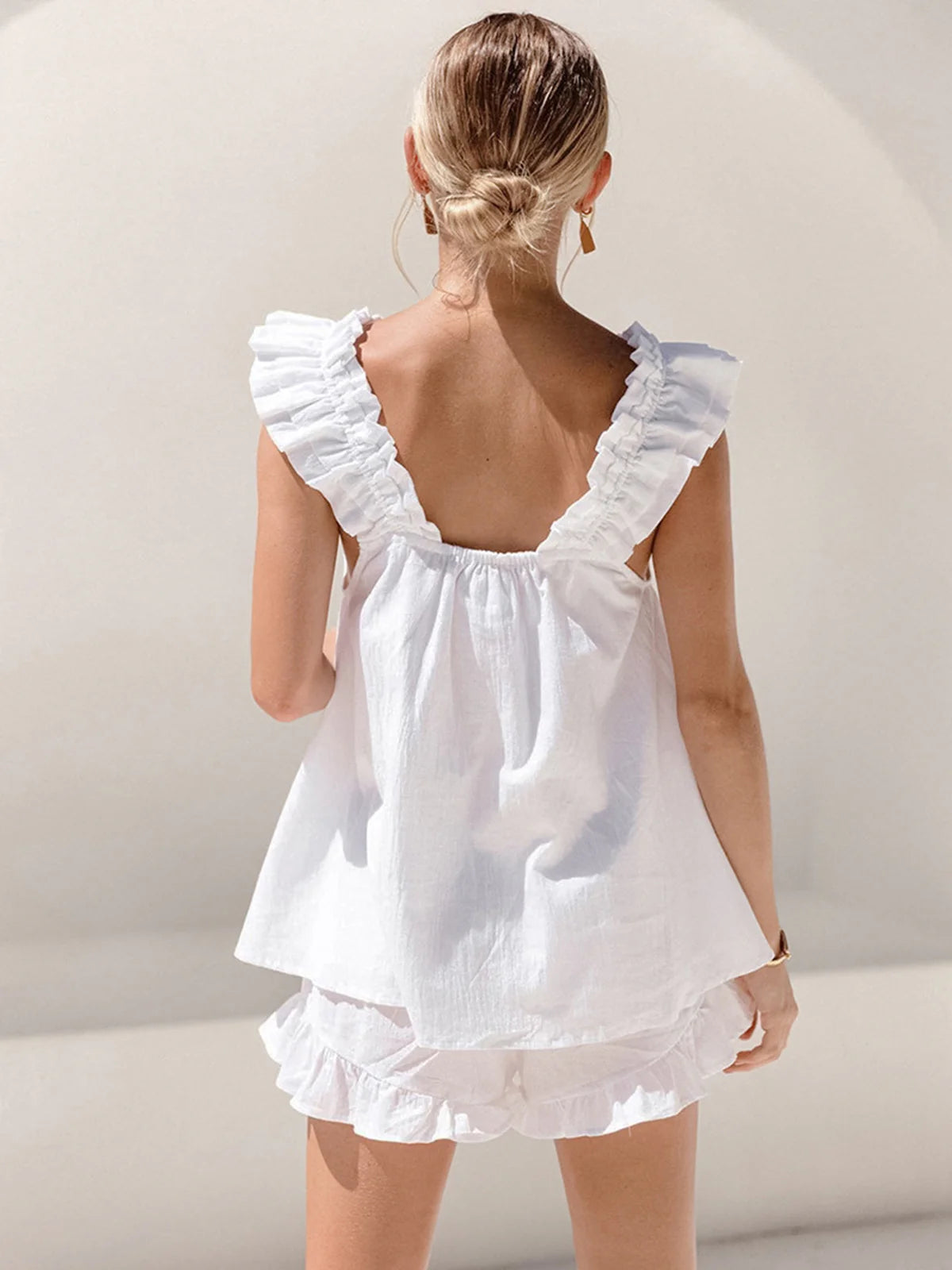 Women's Ruffle Linen Blend Shorts Set