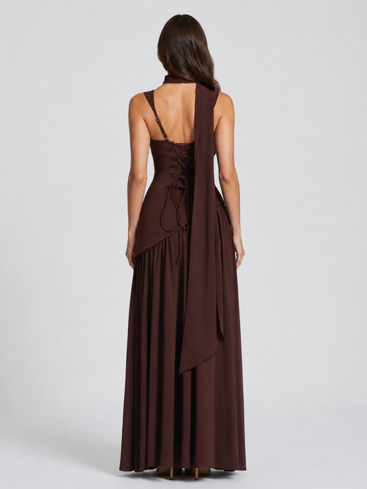 Women's Sculpted Draped Satin Feel Maxi Dress