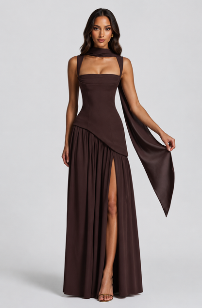 Women's Sculpted Draped Satin Feel Maxi Dress