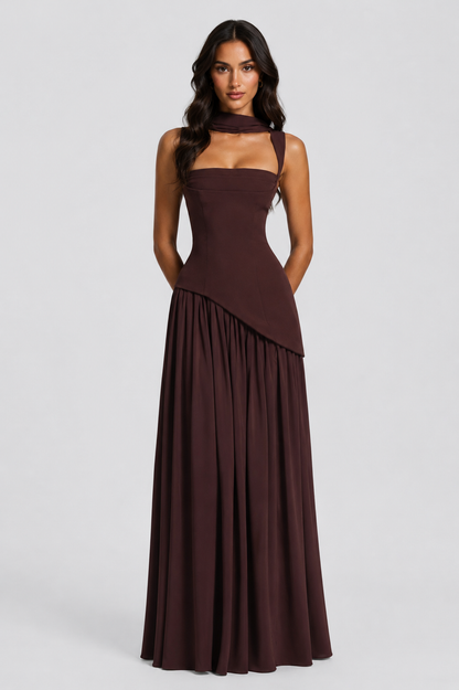 Women's Sculpted Draped Satin Feel Maxi Dress