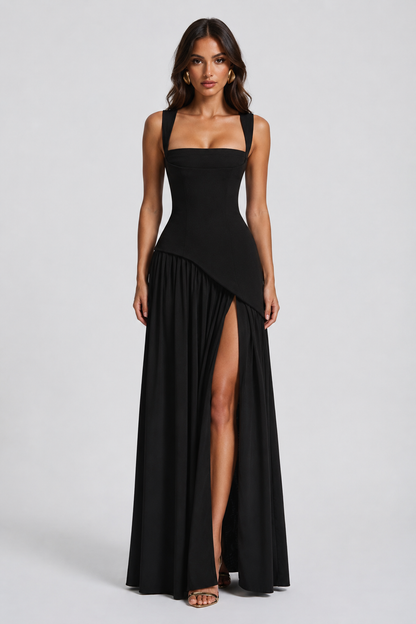 Women's Sculpted Draped Satin Feel Maxi Dress