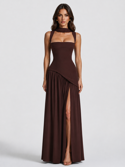 Women's Sculpted Draped Satin Feel Maxi Dress
