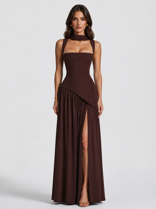 Women's Sculpted Draped Satin Feel Maxi Dress