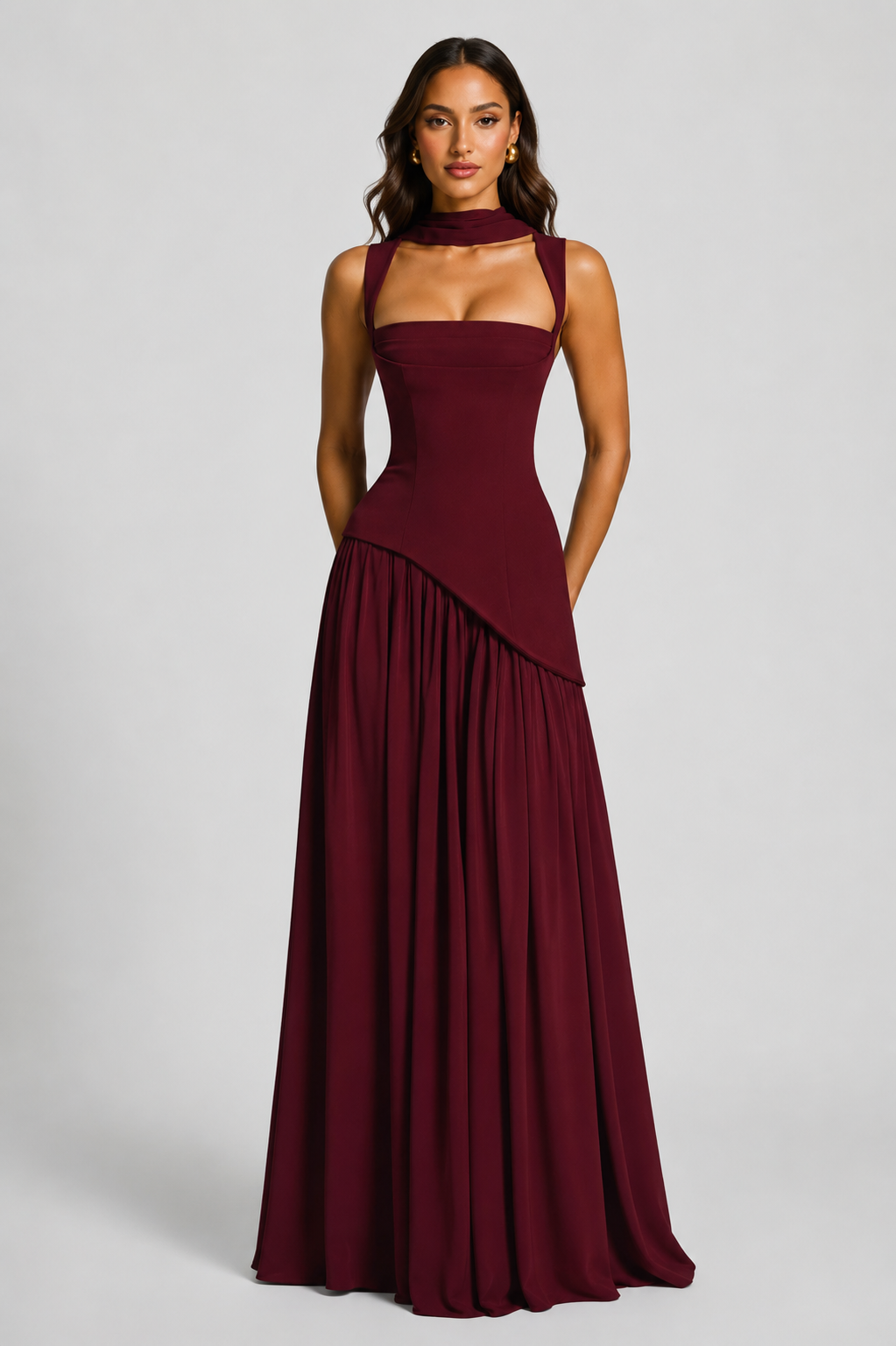 Women's Sculpted Draped Satin Feel Maxi Dress