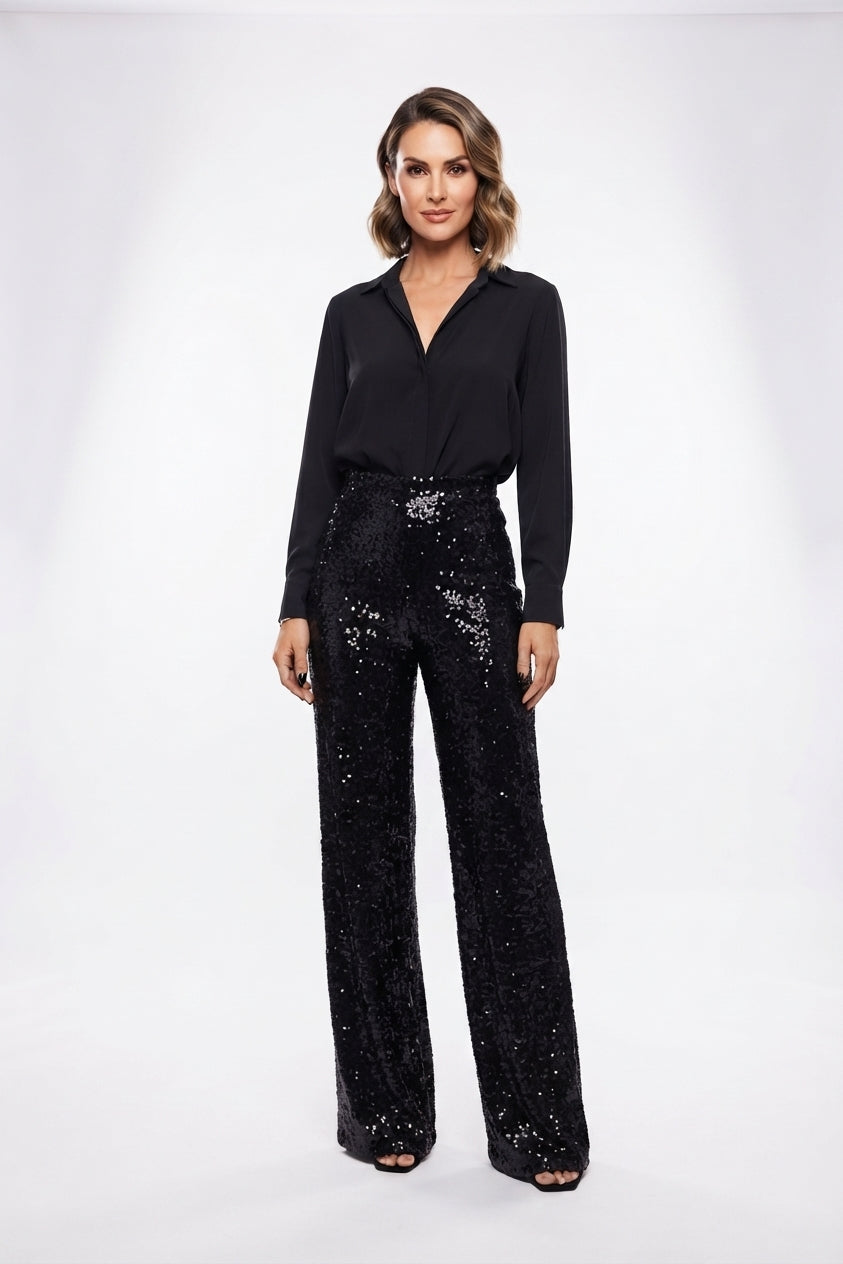 Women's Sequin Straight-Leg Party Pants