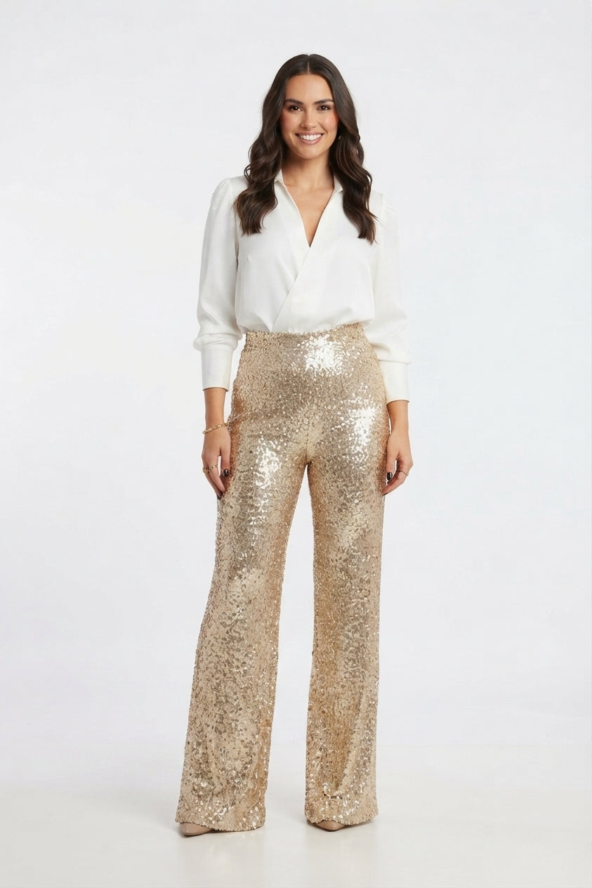 Women's Sequin Straight-Leg Party Pants