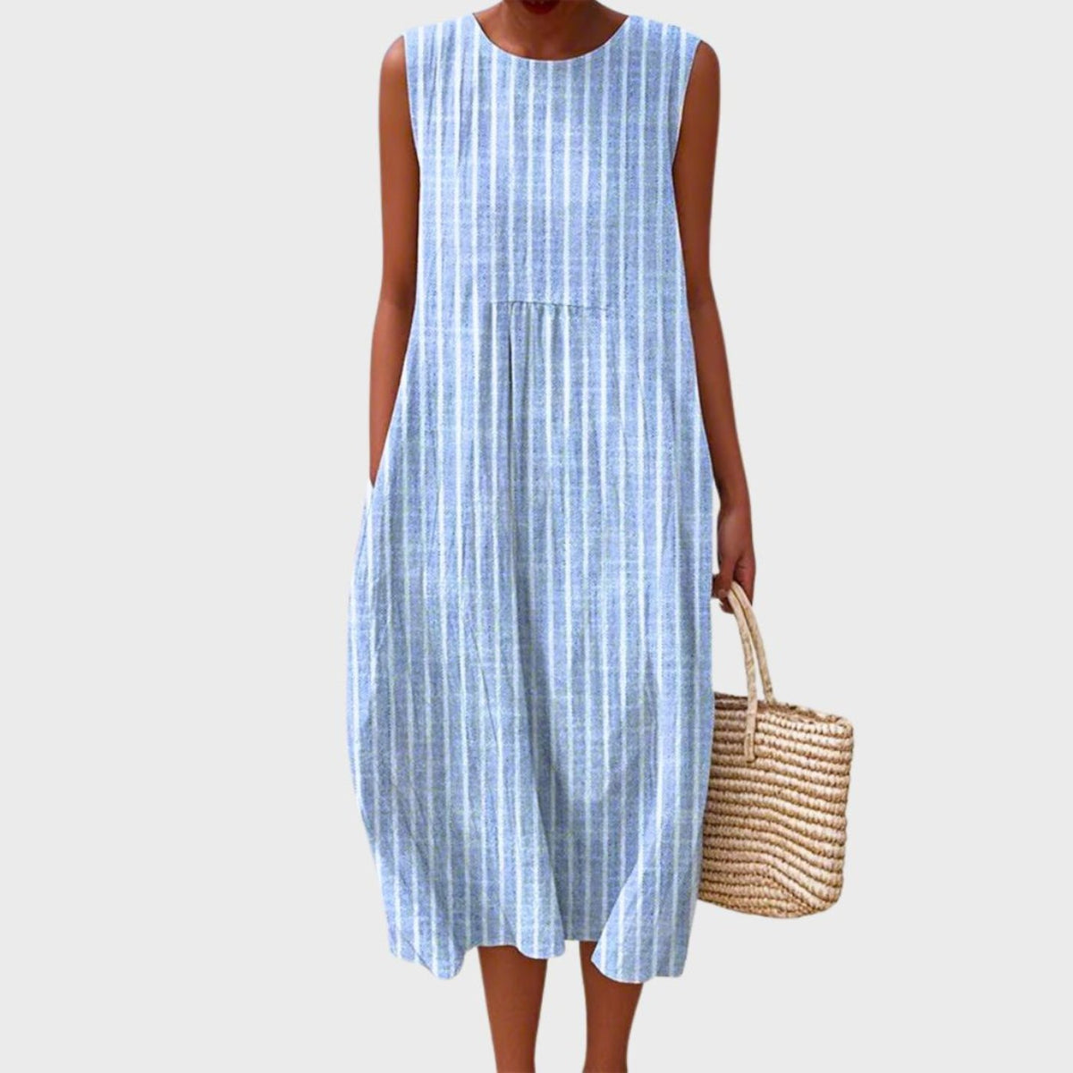 Women's Sleeveless Tiered Linen Midi Dress