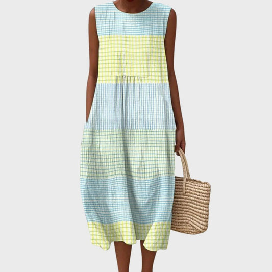 Women's Sleeveless Tiered Linen Midi Dress