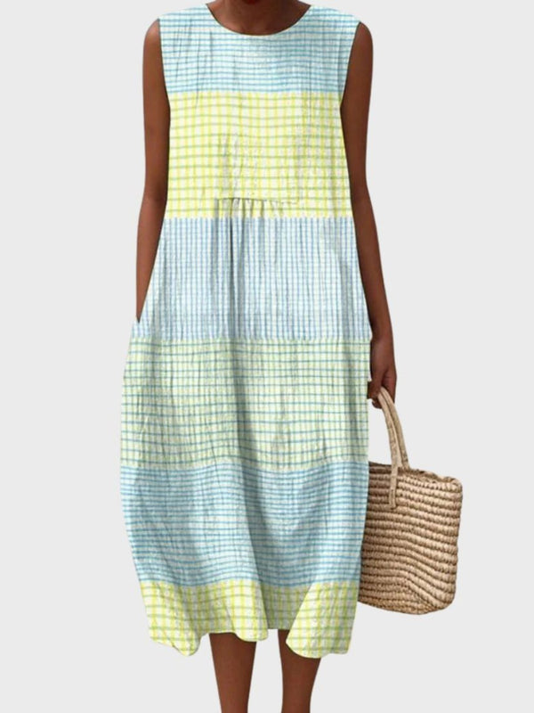Women's Sleeveless Tiered Linen Midi Dress