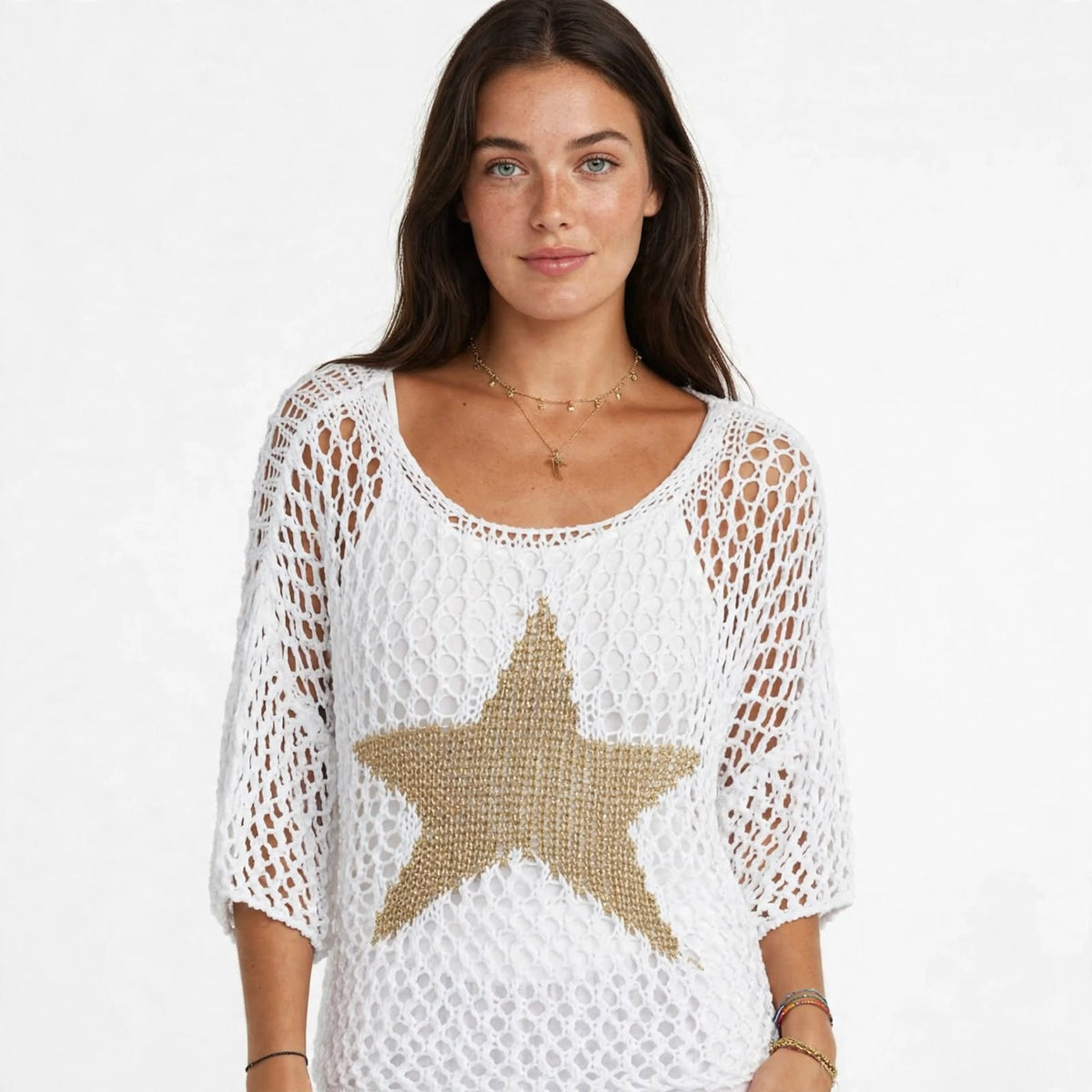 Women's Star Detail Crochet Knit Top