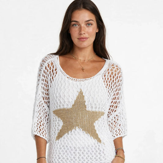 Women's Star Detail Crochet Knit Top