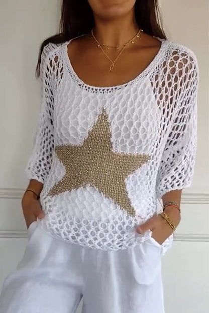 Women's Star Detail Crochet Knit Top