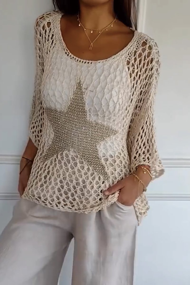 Women's Star Detail Crochet Knit Top