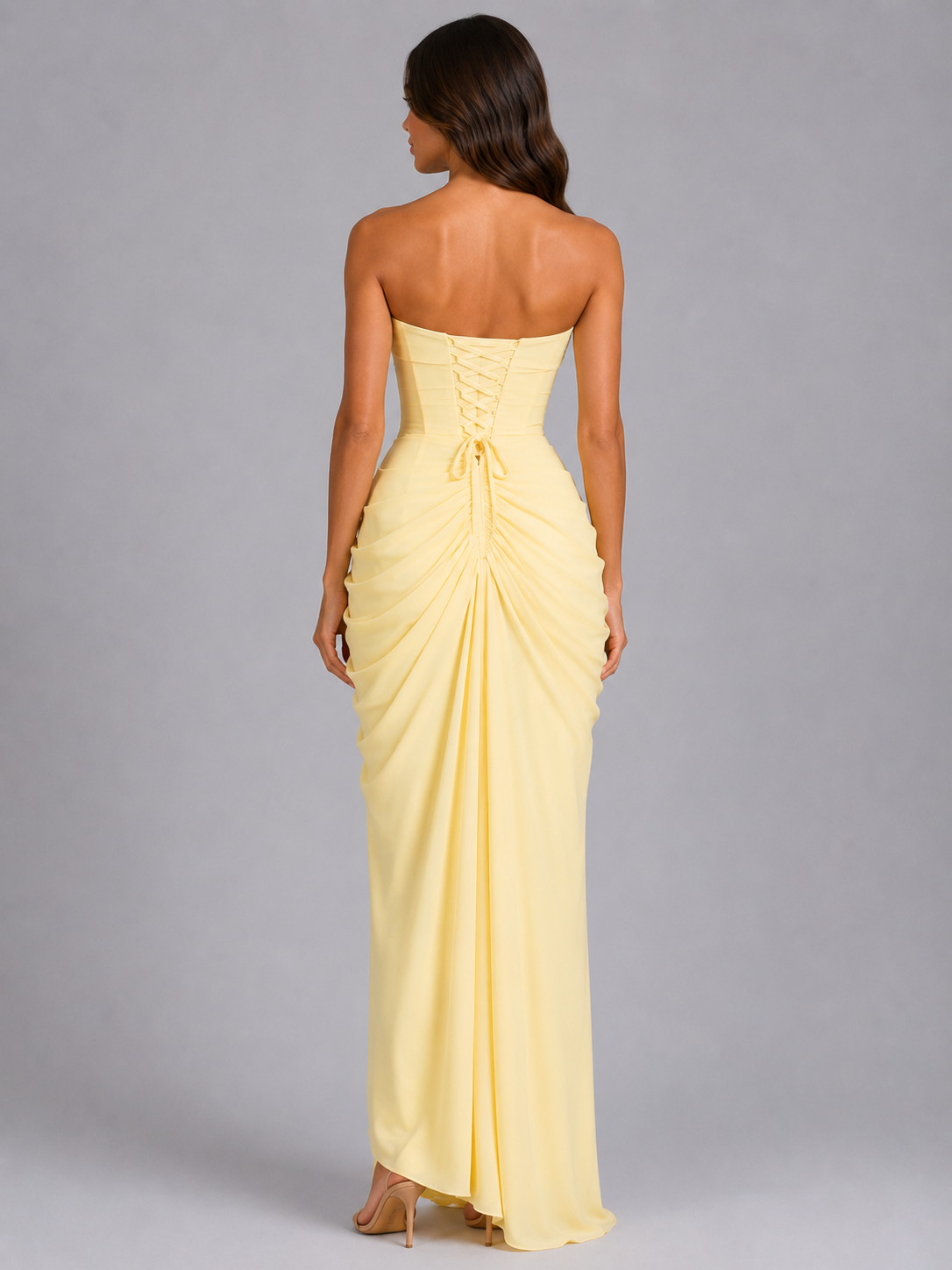 Women's Strapless Draped Wedding Guest Maxi Dress
