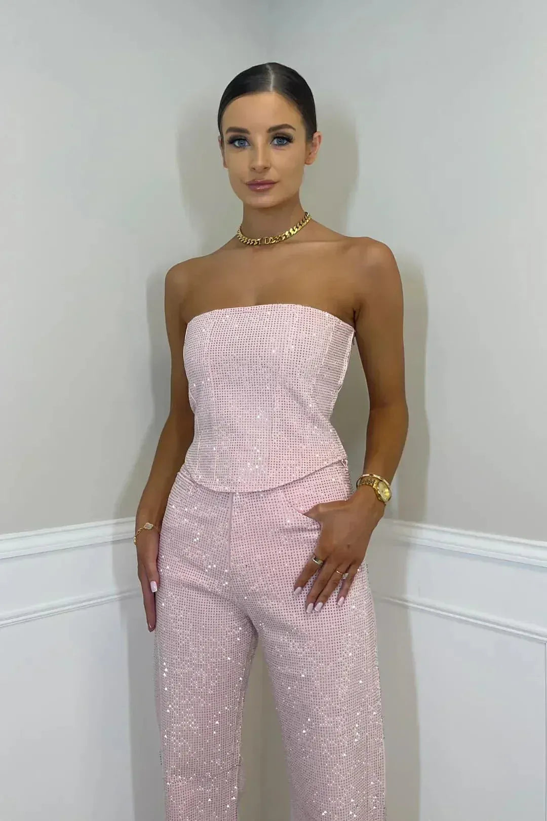 Women's Strapless Glitter Two-Piece Set