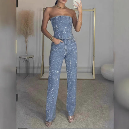 Women's Strapless Glitter Two-Piece Set