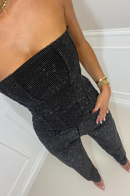 Women's Strapless Glitter Two-Piece Set