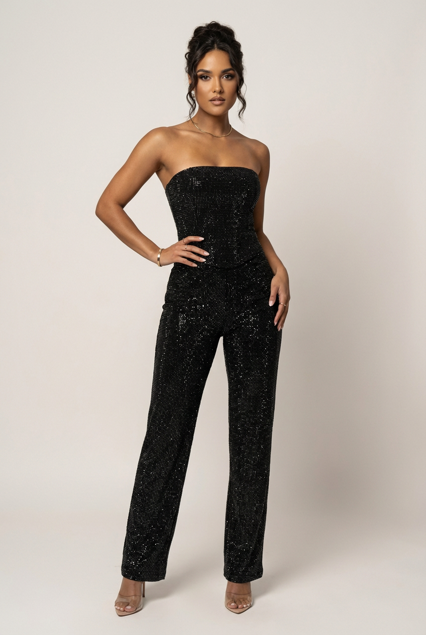 Women's Strapless Glitter Two-Piece Set