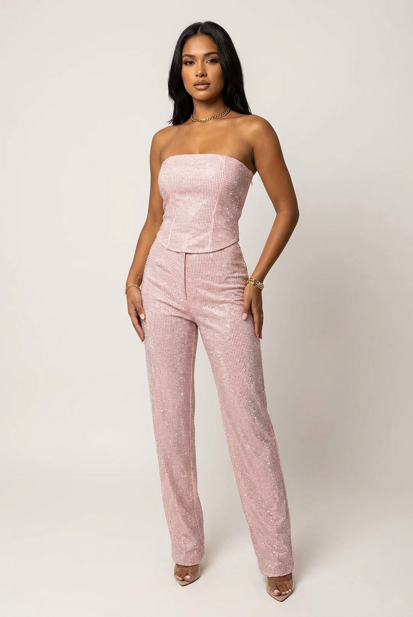 Women's Strapless Glitter Two-Piece Set