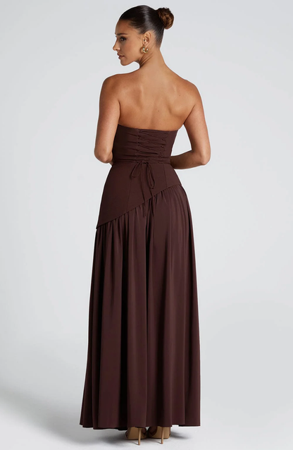 Women's Strapless Maxi Gown with Matching Scarf
