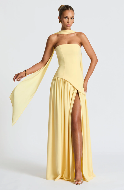 Women's Strapless Maxi Gown with Matching Scarf