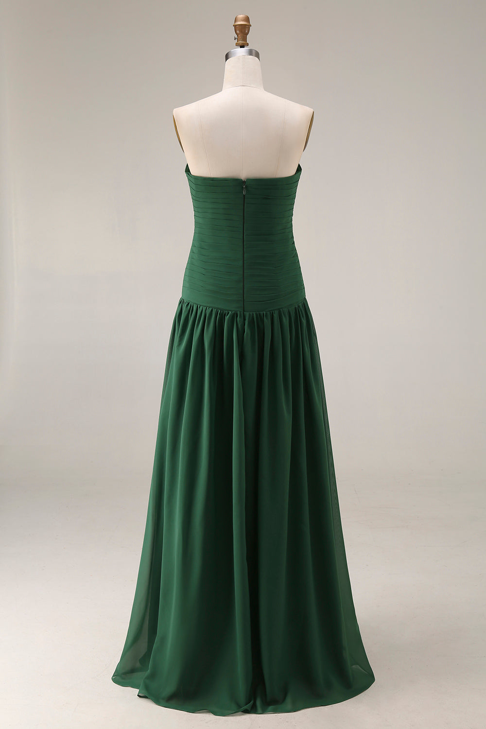 Women's Strapless Ruched Maxi Bridesmaid Dress with Pleated Skirt