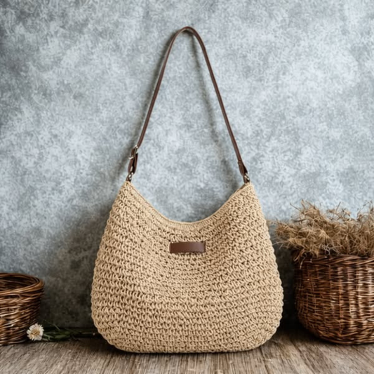 Women's Straw Tote Beach Bag with Sling